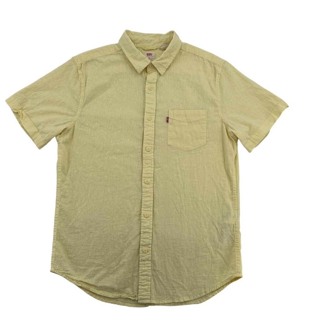 Levi's Standard Yellow Linen Blend Short Sleeve Button Up Shirt Men M Light Wt.